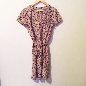 LOFT Pale Pink With Blue Floral Tie Waist Dress